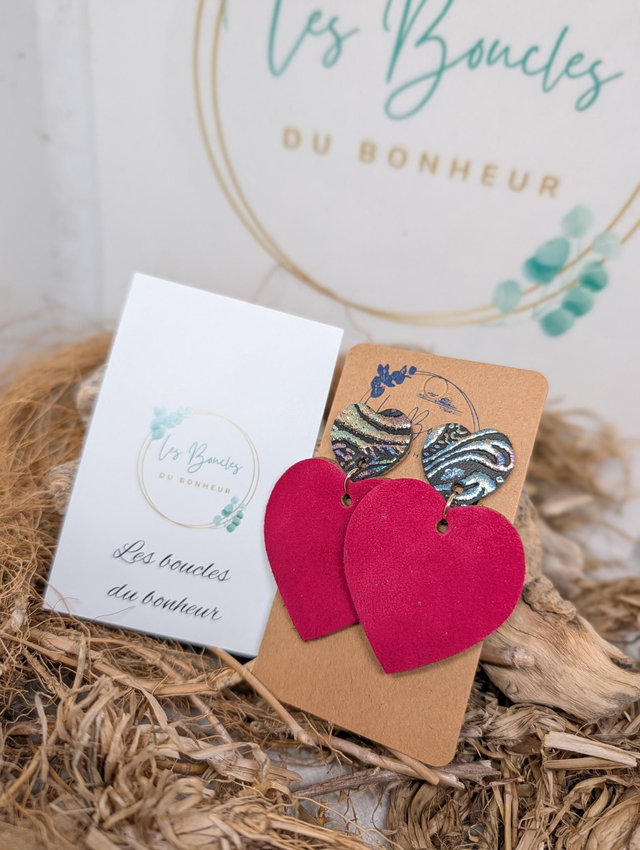 Boucles d'oreilles Louise fushia holographique lo064