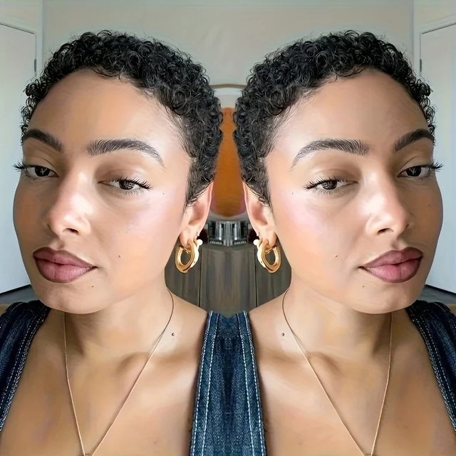 Women 1pc Elegant Pixie Cut Human Hair Wig 