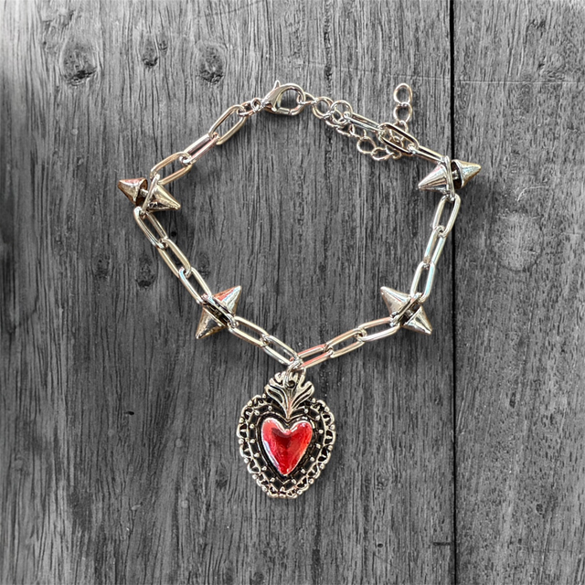 Bracciale cuore sacro e borchie - 26TA-2