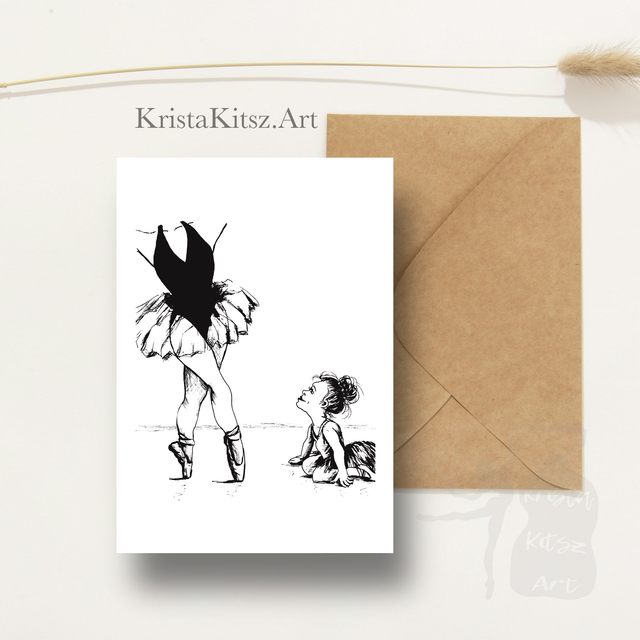 Ansichtkaart Ballerina meisje tekenkunst , inclusief envelop, van origineel tekening