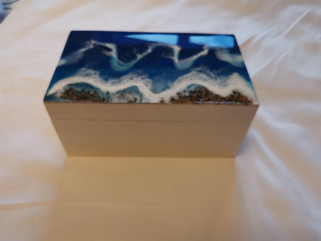 Large wooden box with seascape design
