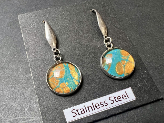 Turquoise &amp; Gold Round Drop Earrings | Stainless Steel