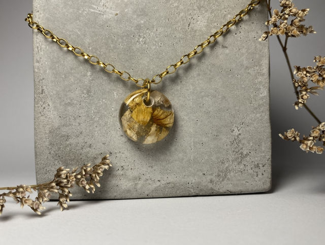Collier maille ovale Pivoine jaune 