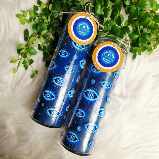 All seeing Eye pillar candle in White Rose 