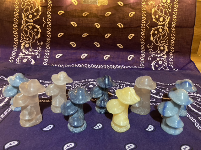 Triple Mushrooms Fluorite Carvings