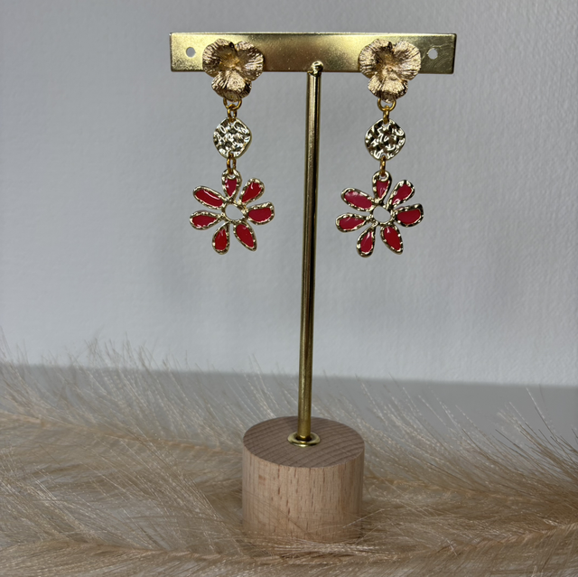 Boucles d’oreilles fleurs rouges