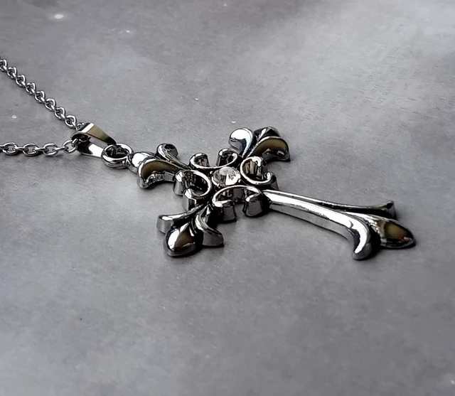 Large Fleur de Lys Cross with Clear Stone