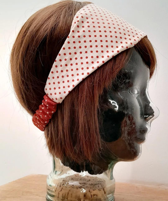 Bandeau plat rouge/blanc à pois