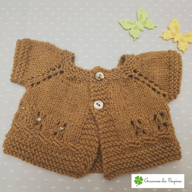 Gilet Noisette ouvragé pour poupée de 36 à 40 cm