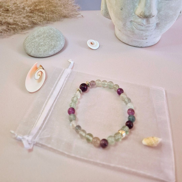Bracelet élastique SEYCHELLES – Fluorite multicolore naturelle