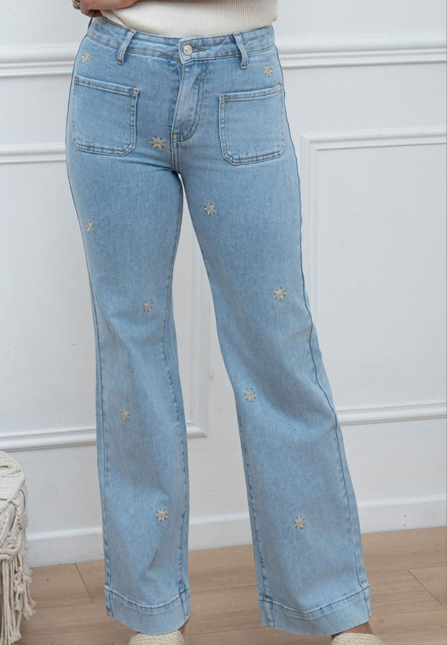 Jean wide leg étoiles brodées