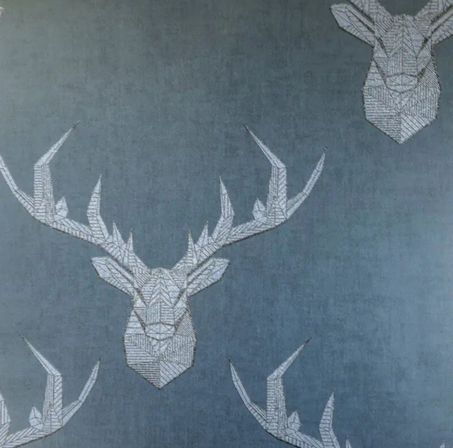 Geo Stags Heads Blue Grey