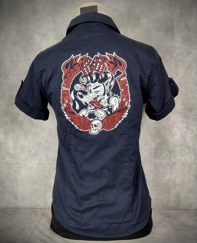 Chemise style Pin up "Hot Rod Lupo" Navy blue
