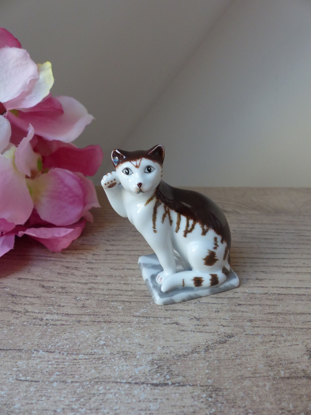 Figurine Miniature Chat en Céramique Collection Franklin Mint Vintage 1988, figurine Chat Style Allemand