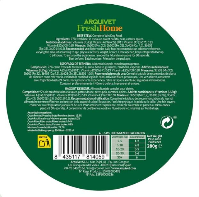 Ragoût de bœuf / FreshHome - 9 bols x 280 Grs = 2.520 Kg - Arquivet / ARQ1405