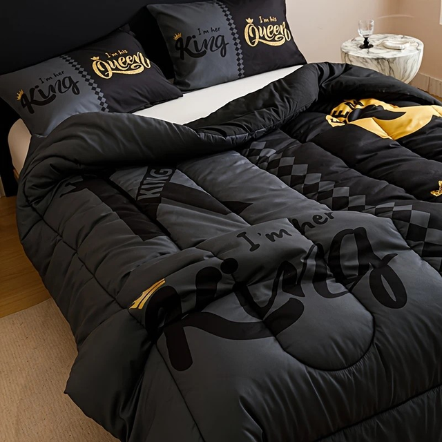 King &amp; Queen Crown-Themed 3-Piece Comforter Set