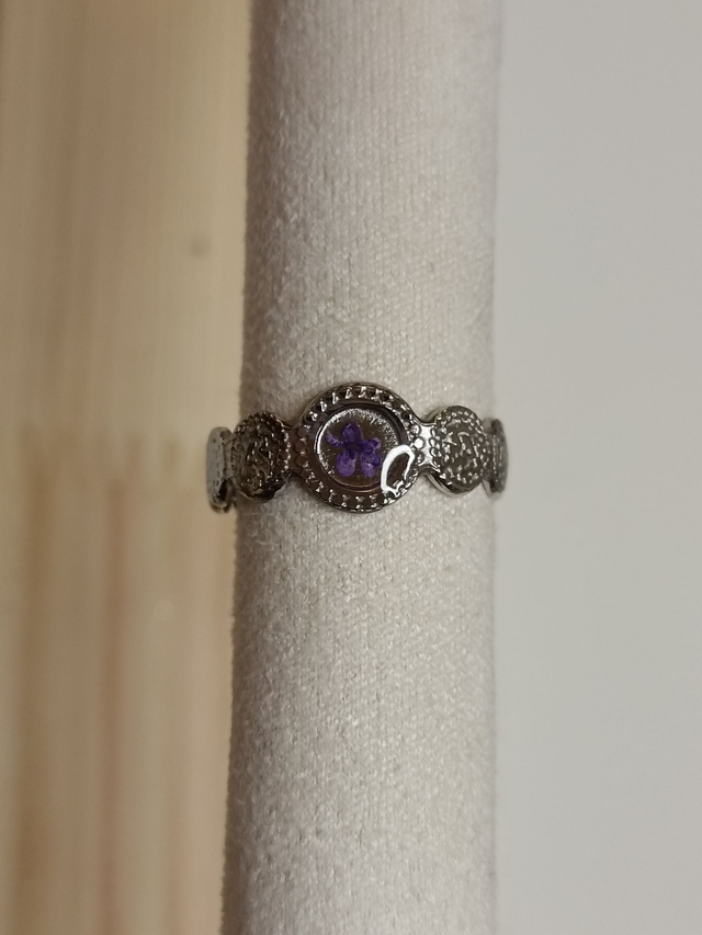 Bague Texturée 5 mm - Fleur Violette - Argent
