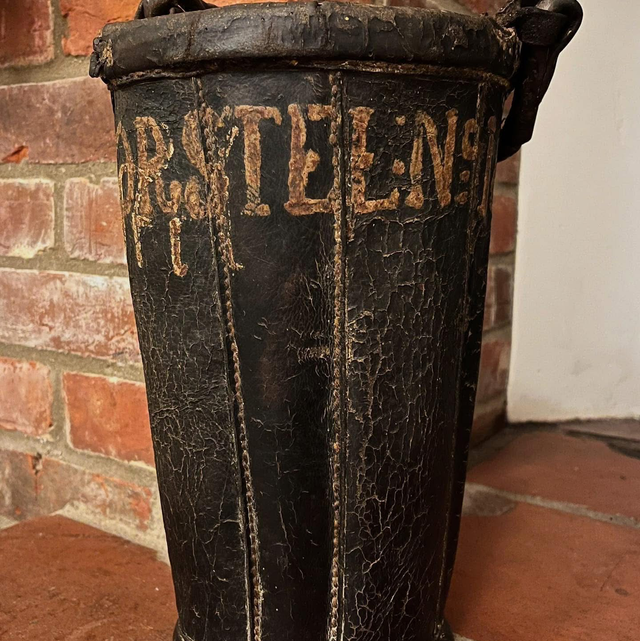 Super Antique 18th Century Swiss “WM Borstel No.16”Brown Leather Fire Bucket  