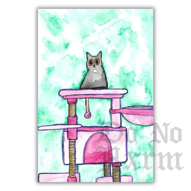 'Max's Tree II' Black Cat Watercolour Art Print (6x4)