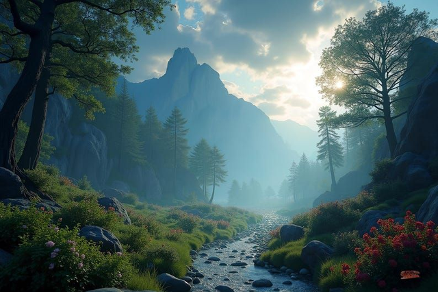 Tableau Torrent Montagnard 🌲 | Paysage Forestier Apaisant – Toile/Poster Nature 🏞️✨