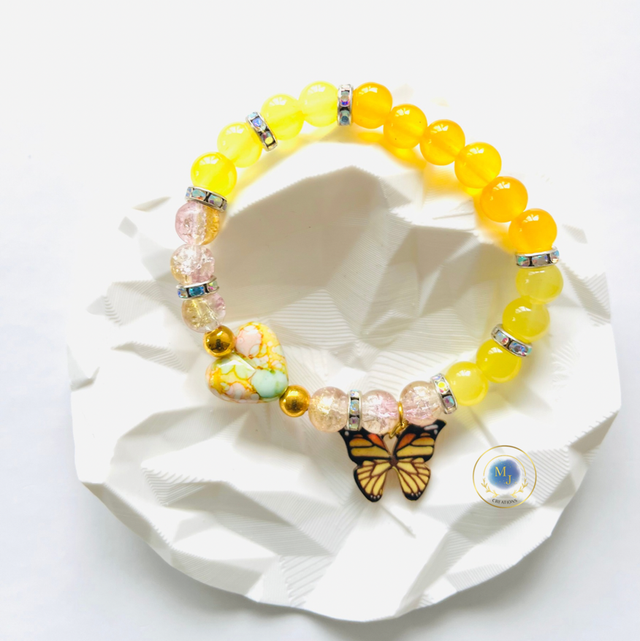 SunJoy Armbandenset – Geel met Vlinder en Hartdetails