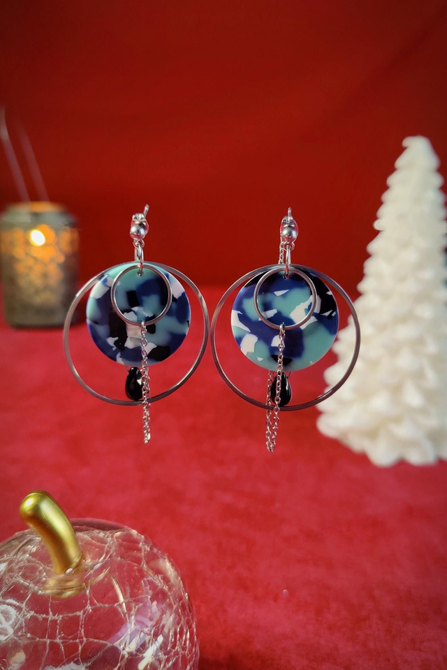 Boucles d'oreilles originales Bleues Marbrées