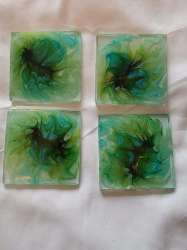 Green and blue abstract coasters