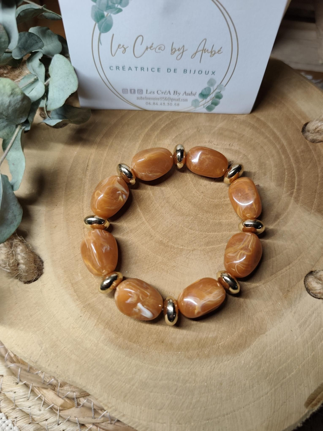 BRACELET PERLES CAMEL/ORANGE 0000917