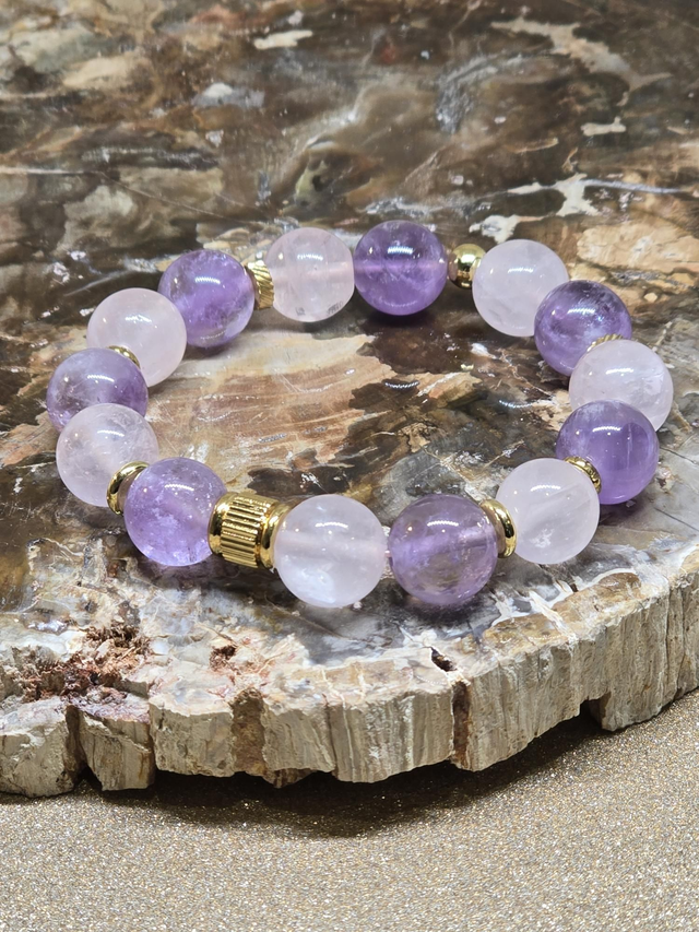 Bracelet Améthyste et Quartz rose XL en 1,2 cm