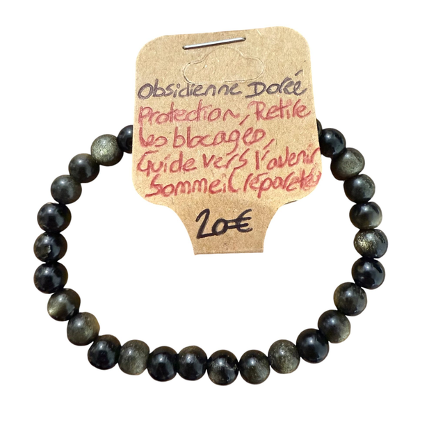 Bracelet Obsidienne Dorée ~ 6 mm