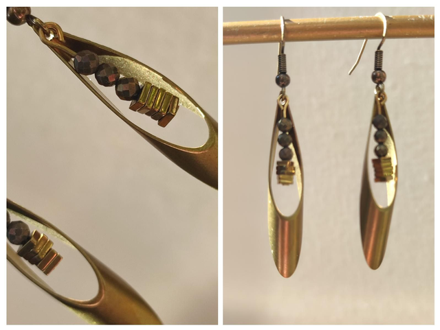 Boucles d&#039;oreilles bronze et hématite :pierres naturelles , sans nickel, pièce unique 