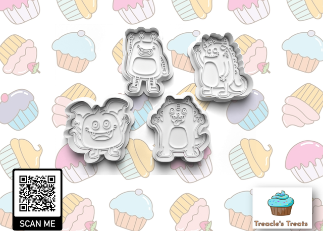 Monsters Theme Fondant/cookie stamps with cutters 