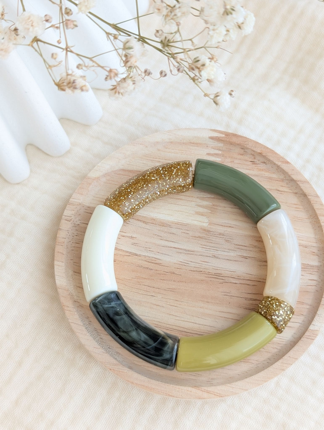 Bracelet jonc Mona vert olive glitter