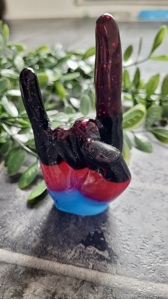 Rock On Hand Ornament – Dark Striped Glitter