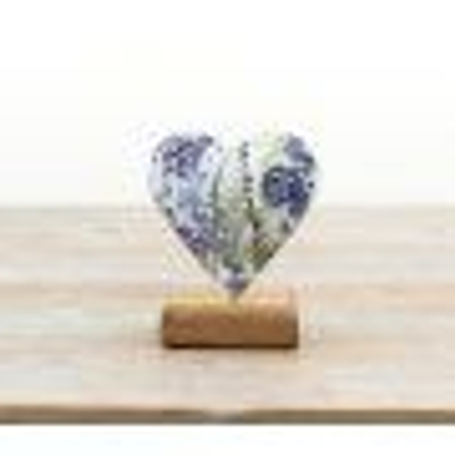 Lavender Heart Ornament on Base – Enamel Metal Heart Decoration 12cm