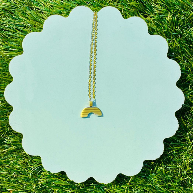 Gold Mini Striped Rainbow Necklace 