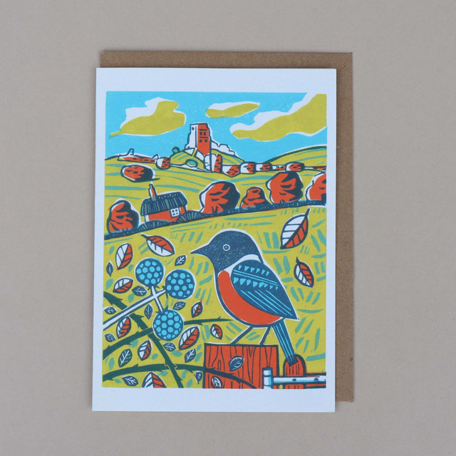 Corfe Castle Stonechat Card
