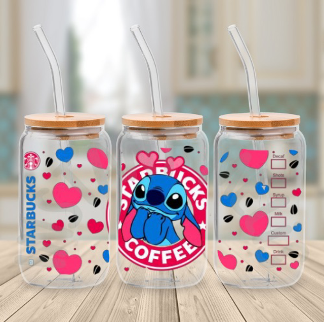 Canette en verre - STARBUCKS - Stitch cœur