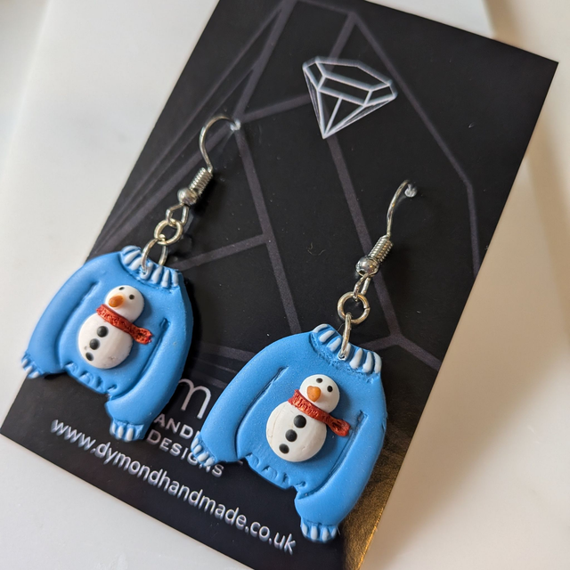  Christmas Sweater - snowman dangle earrings