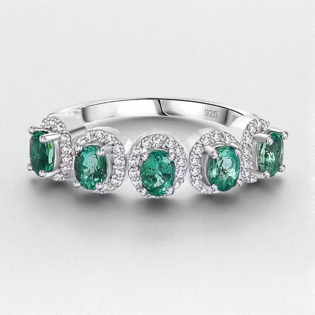 Natural AAA Zambian Emeralds &amp; Cambodian Zircons Platinum Vermeil Ring.