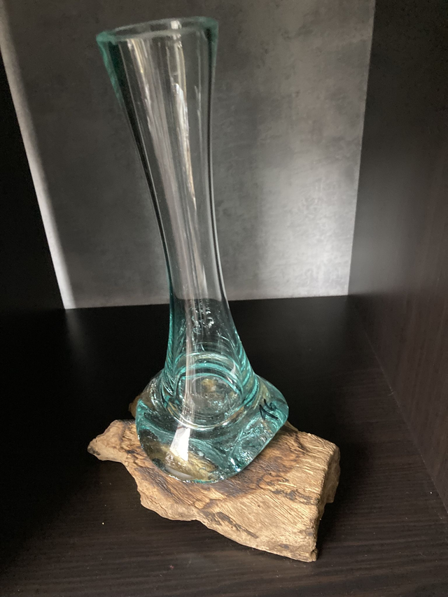 Unikat Glasvase auf Teakwurzel schmal mittlere Ausführung Nr. 3949