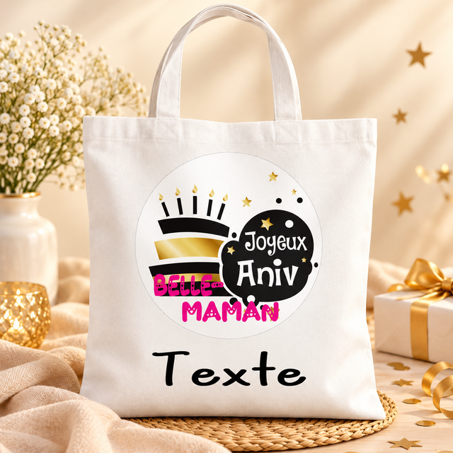 🎁 SAC TOTE BAG PERSONNALISÉ – BELLE-MAMAN 🎁 Texte de votre choix 