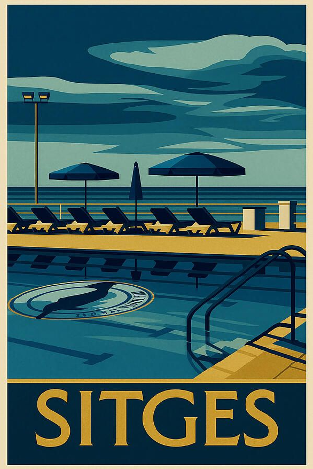 Póster vintage de Sitges Club de Mar y Piscina María Teresa