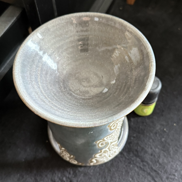 Ceramic Aroma Lamp, Essential Oil Burner Mandala Design , Handcrafted Stoneware, silvery grey purple white