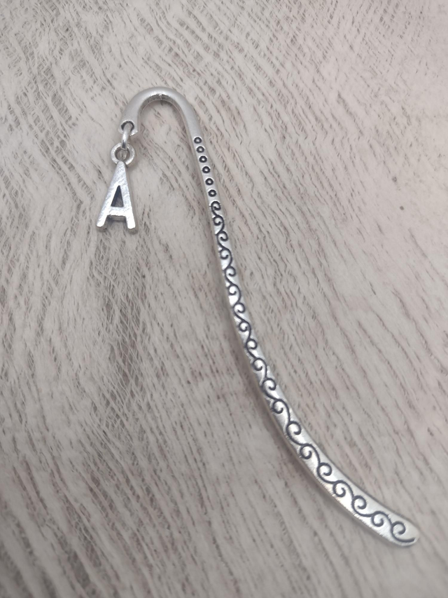 Metal bookmark with initial charm 