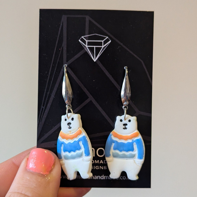 Christmas - Polar bear in christmas jumper dangle earrings