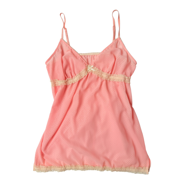 Japanese brand coquette pink and lace trim sheer cami top 