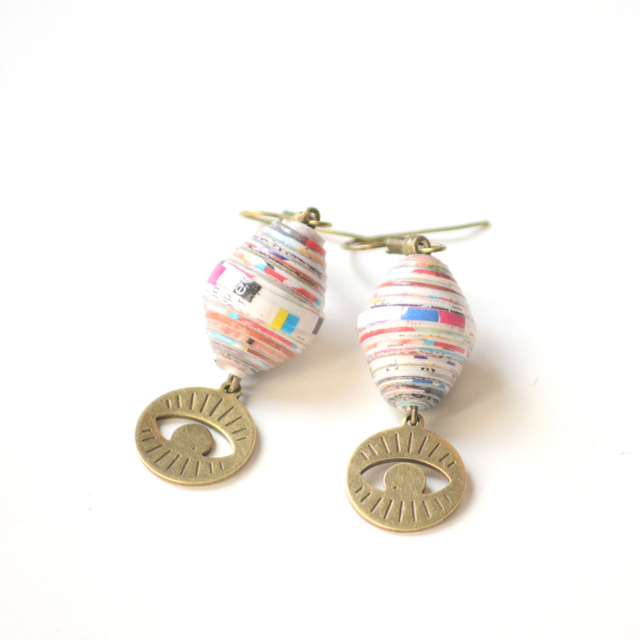 Boucles d&#039;Oreilles Upcyclées en Papier Recyclé - Mauvais Œil 