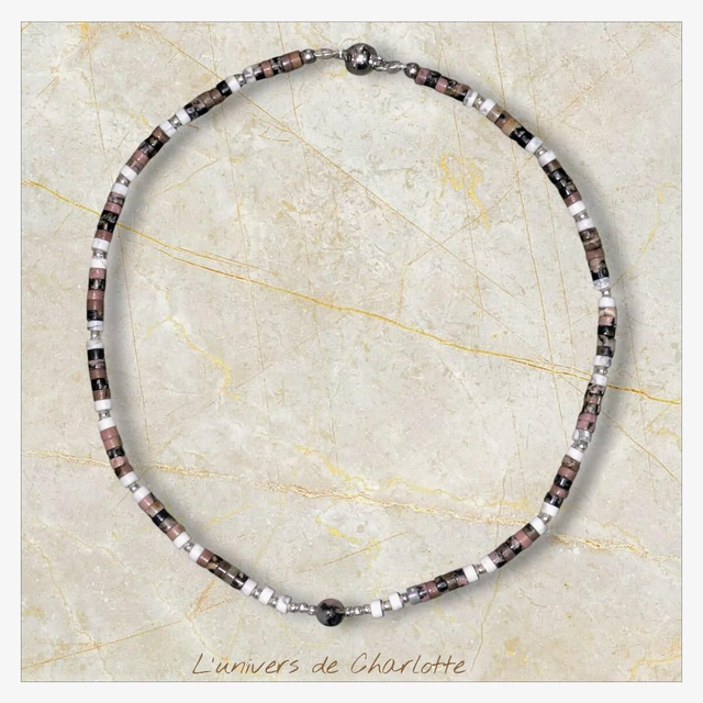 Collier "Howlite & Rhodonite" heichi CH-4
