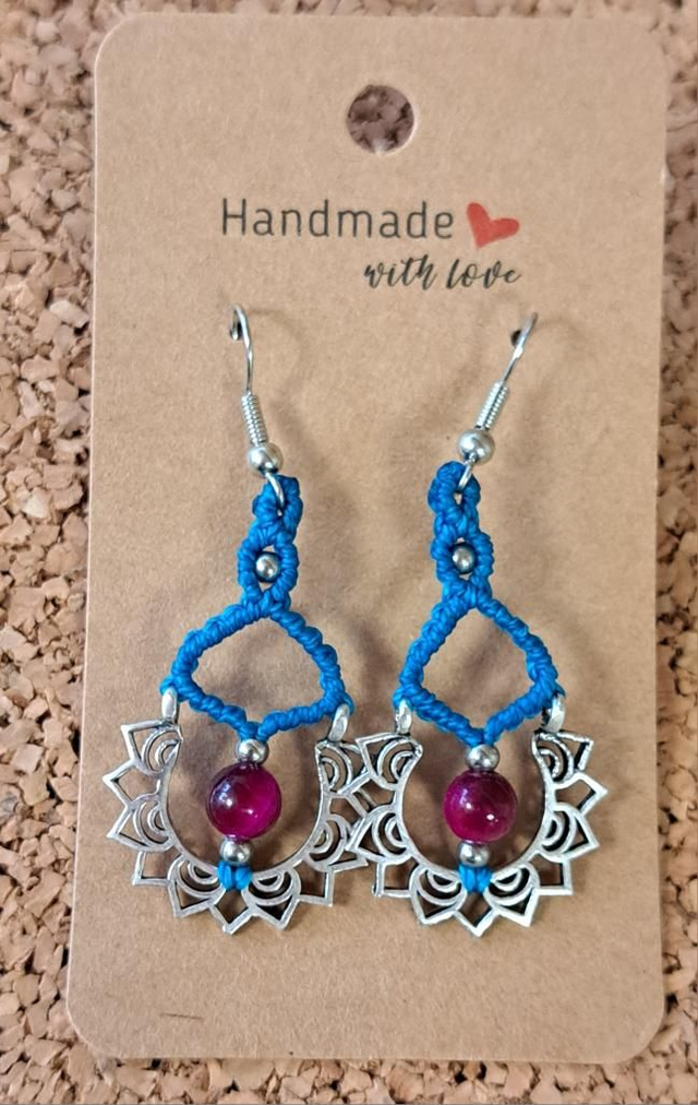 Boucles d'oreilles micro-macramé Soleil